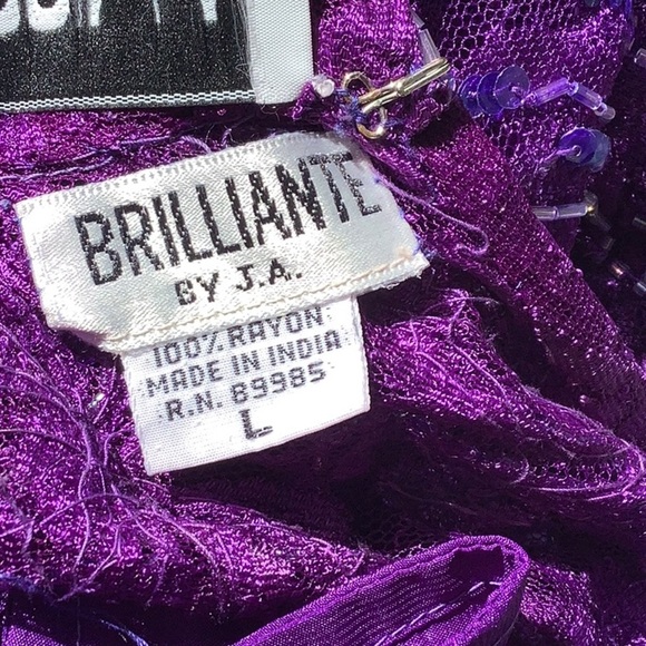 Brilliante By J.A. Purple Sequin Beaded Short Sleeve High Neck Tunic Top Sz L - Picture 12 of 12